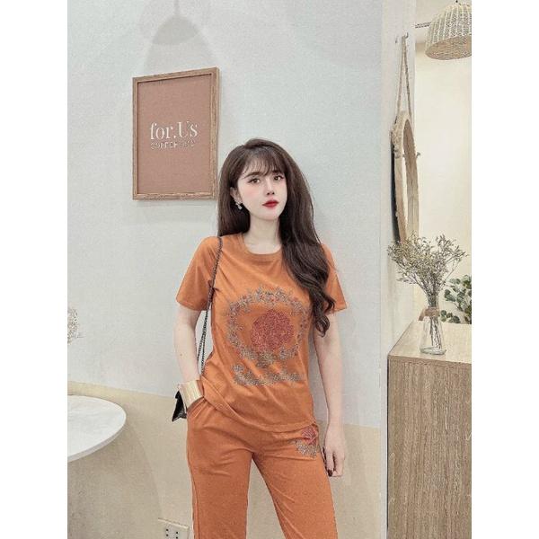 Bộ đồ nữ ép đá hoa hồng sang trọng trẻ trung
