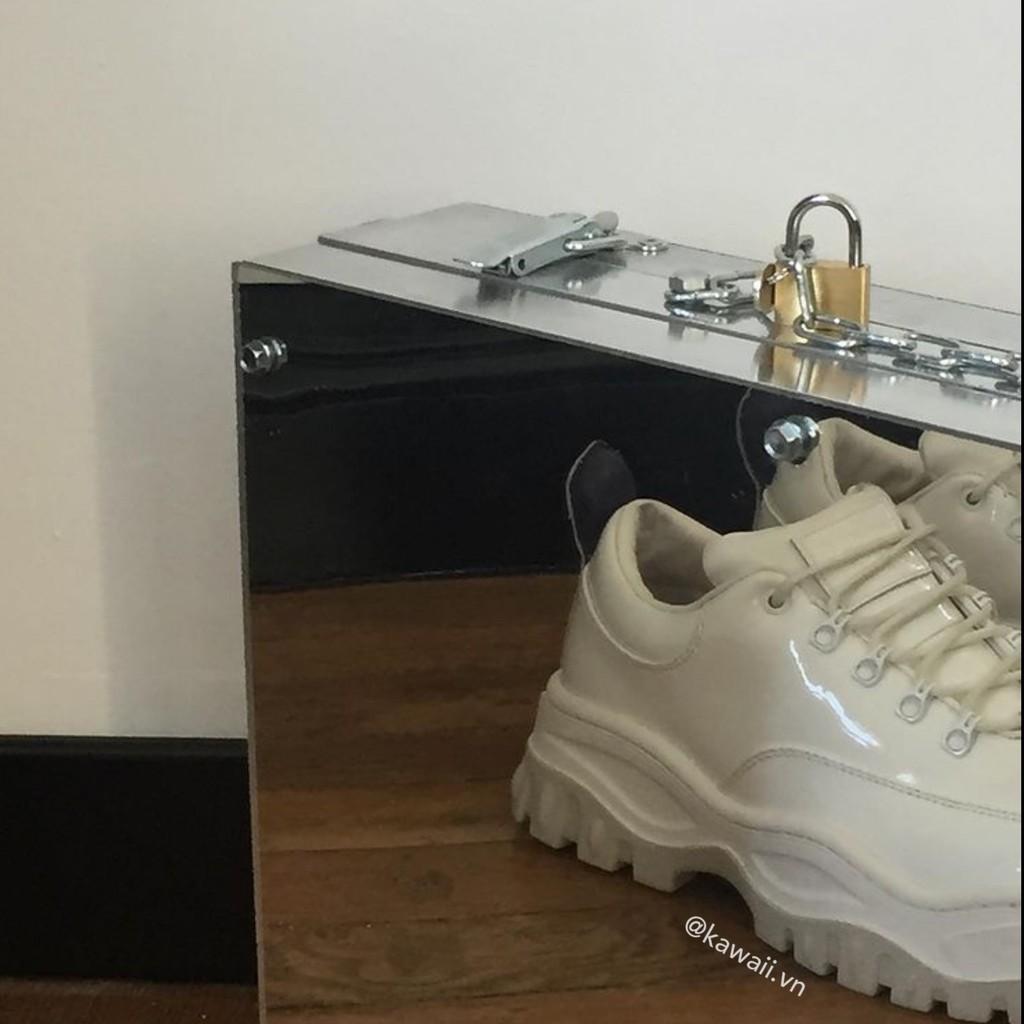 WHITE ANGEL LEATHER SNEAKERS - GIÀY THỂ THAO TRẮNG MÓC DÂY đế 5cm