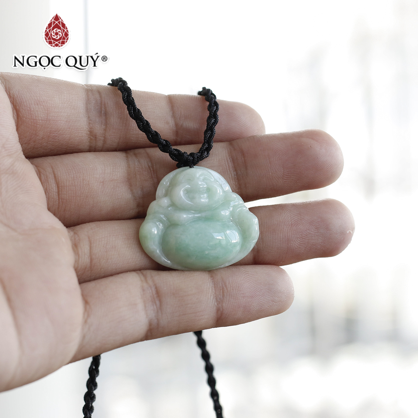Mặt dây chuyền phật Di lặc đá cẩm thạch xanh lý mệnh hỏa, mộc - Ngọc Quý Gemstones