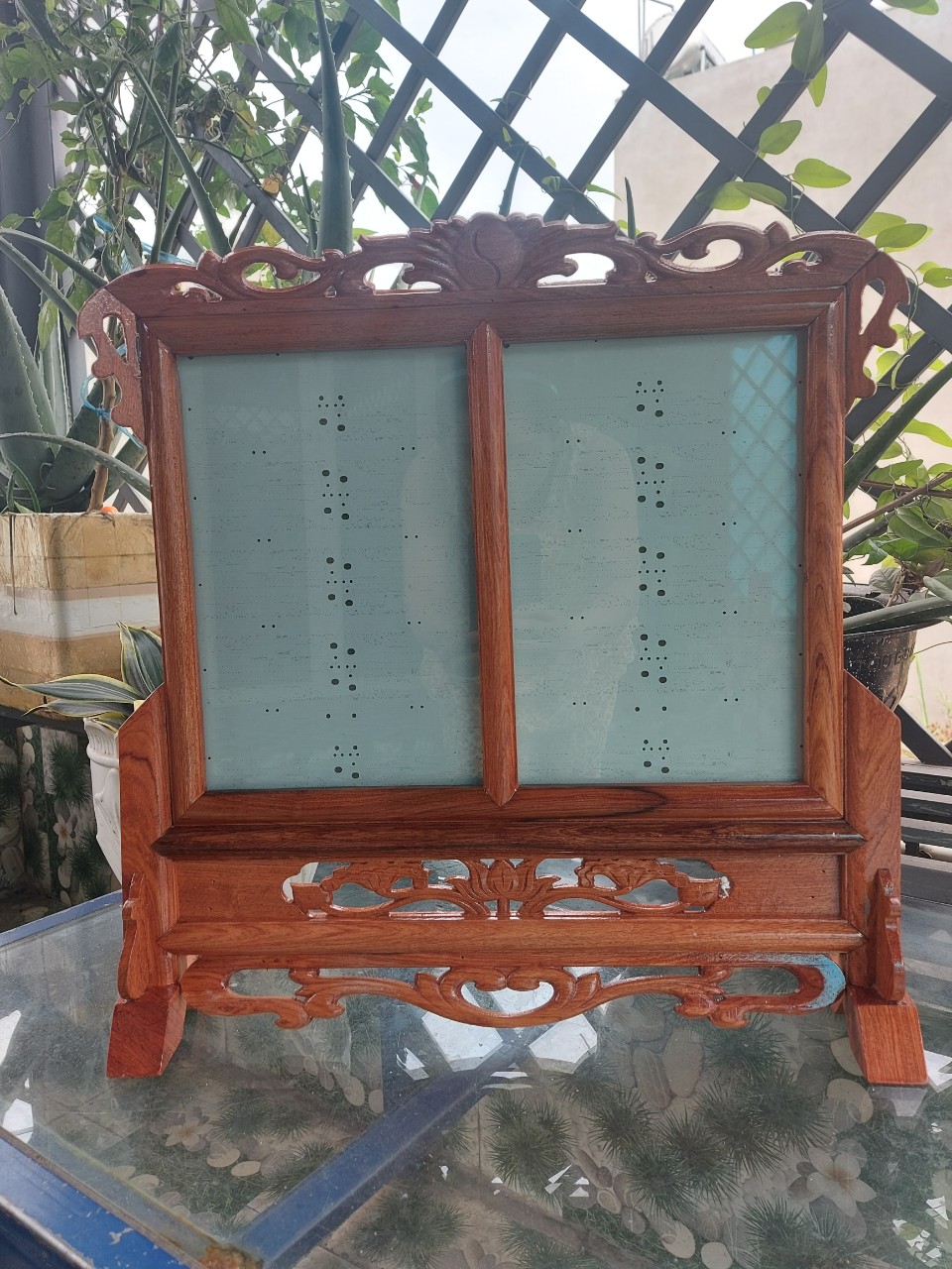 Khung ảnh thờ đôi,khung hình thờ thằng gỗ hương cao cấp 25 x 35 cm