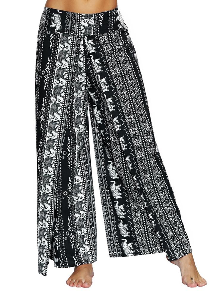 Nữ Chia Rộng Chân Bohemian Giày Quần Tập Yoga, Rời Palazzo Hippie Hoa Harem Quần