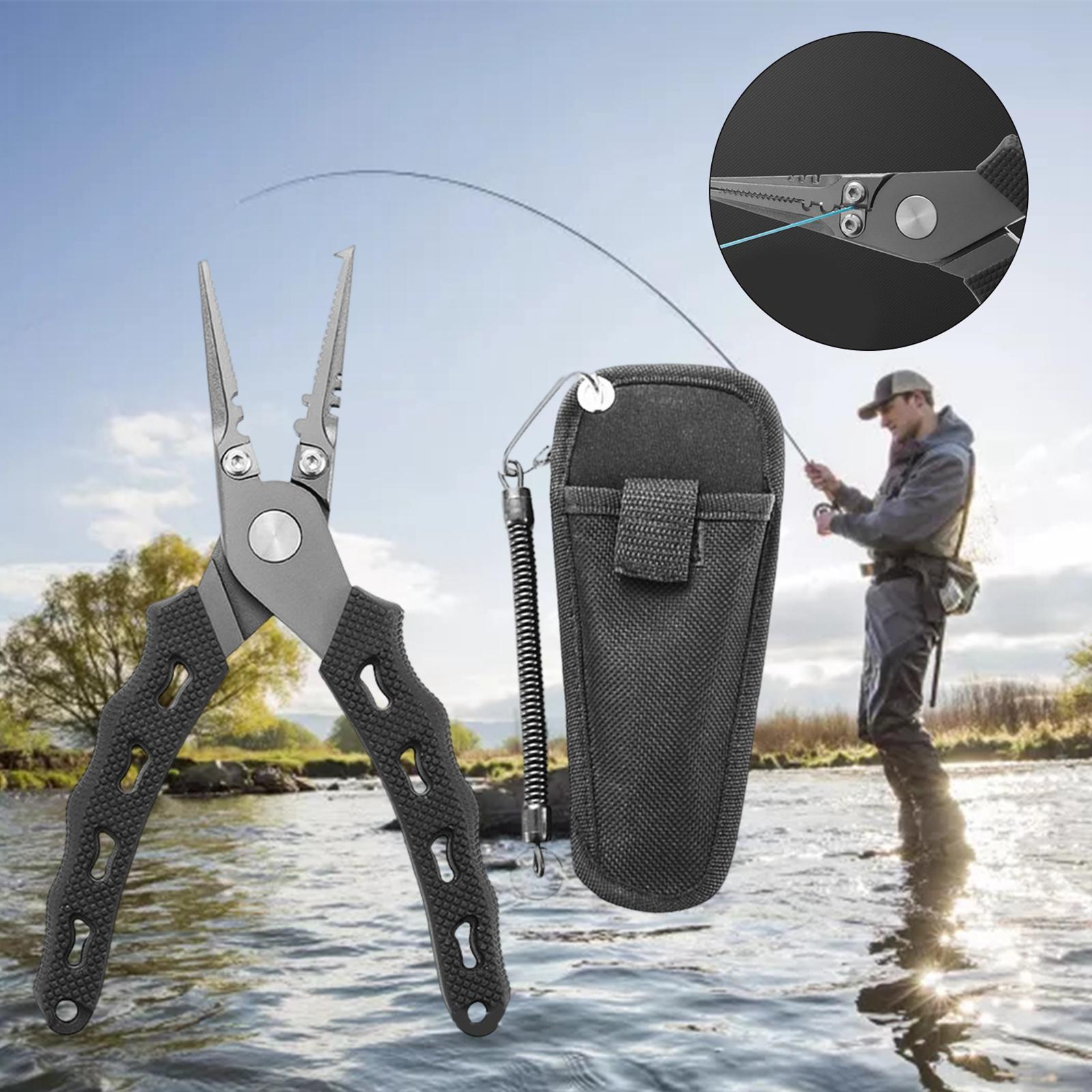 Fishing Pliers Saltwater with Sheath and Lanyard, Braid Cutters Split Ring Pliers Hook Remover Line Cutting Stainless Steel, Durable and Lightweight