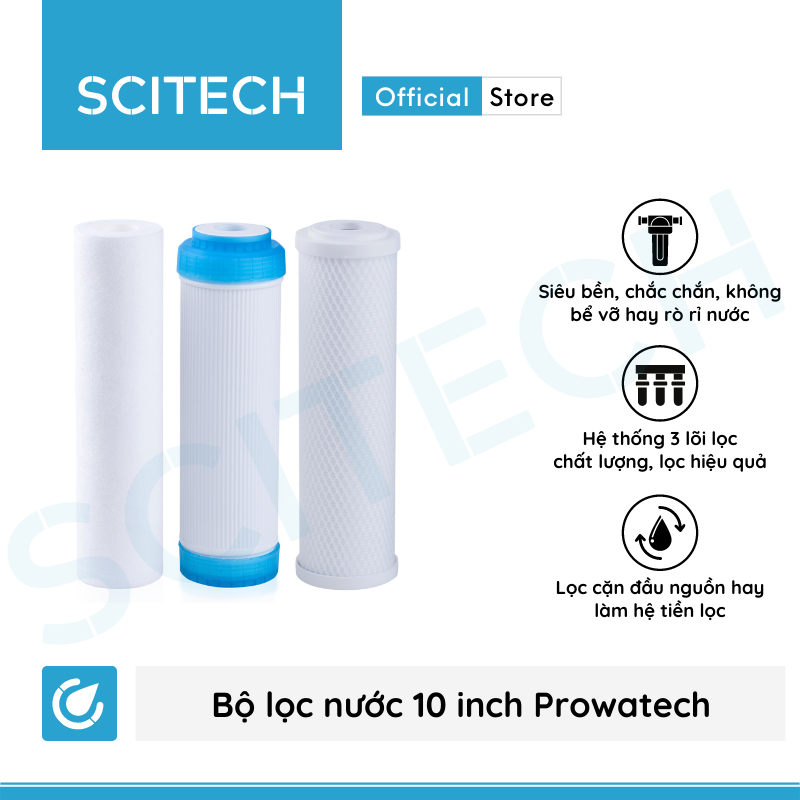 Bộ lọc nước sinh hoạt, bộ ba lọc thô 10 inch Prowatech by Scitech - Hàng chính hãng