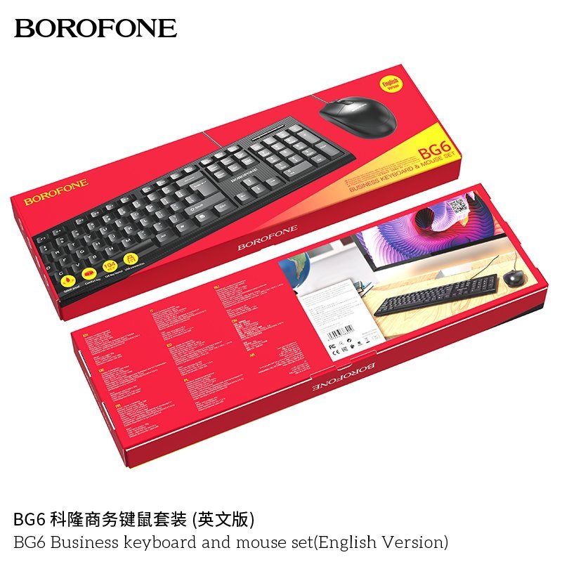 Bộ Bàn Phím Kèm Chuột Máy Tính Có Dây BOROFONE BG6 -BH 6 Tháng