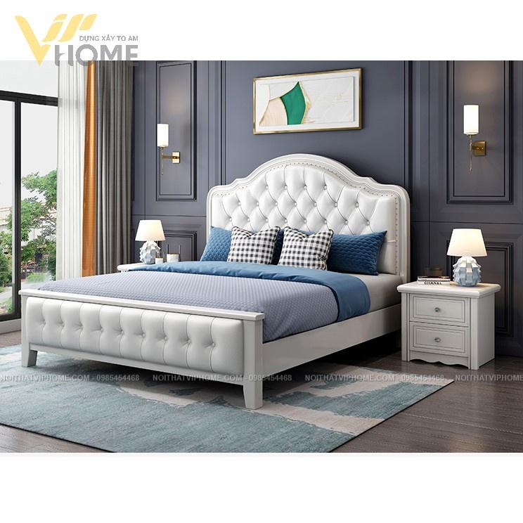 Giường ngủ bọc da nhập khẩu phong cách tân cổ điển đẹp GBD-20120