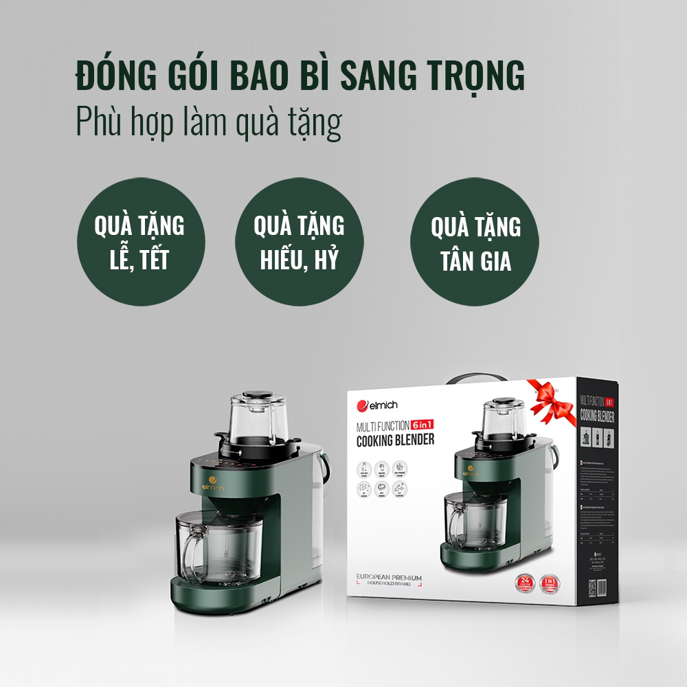 Máy Làm Sữa Hạt  Đa Năng 6 Trong 1 Elmich BLE-3901 Công Suất 1200W Hàng Chính Hãng