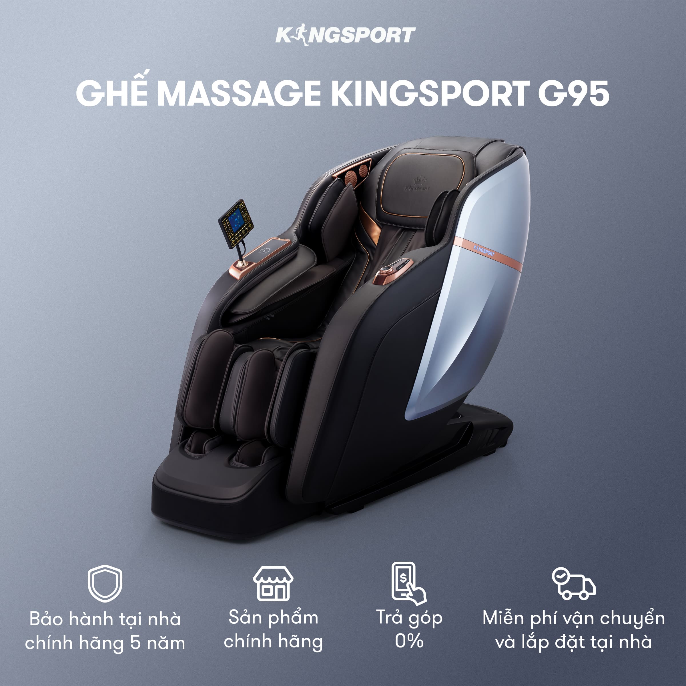 Ghế massage KINGSPORT G95 cao cấp, công nghệ massage 3D Ultra,  công nghệ lọc khí Ion âm, massage từ tính lòng bàn tay