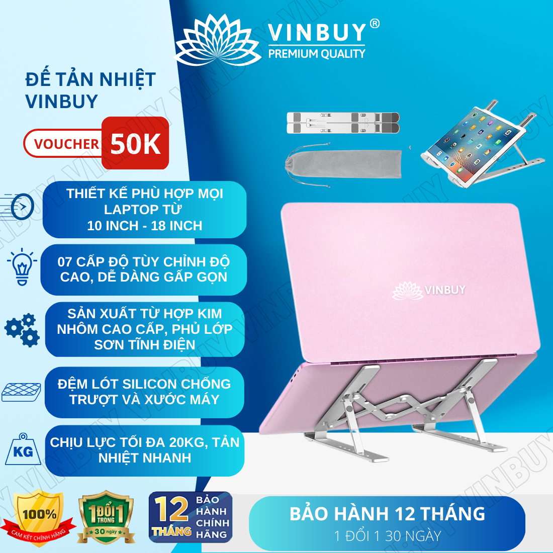 Đế Tản Nhiệt Cao Cấp Dành Cho Macbook, Laptop - Thiết Kế Sang Trọng - Tiện Lợi Cho Việc Mang Theo - Tùy Chỉnh Độ Cao Và Gấp Gọn - Chất Liệu Hợp Kim Nhôm - Hàng Chính Hãng - VinBuy