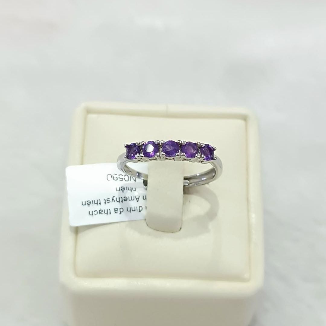 Nhẫn đính đá Amethyst thiên nhiên Free Size (N0590) - MOON Jewelry