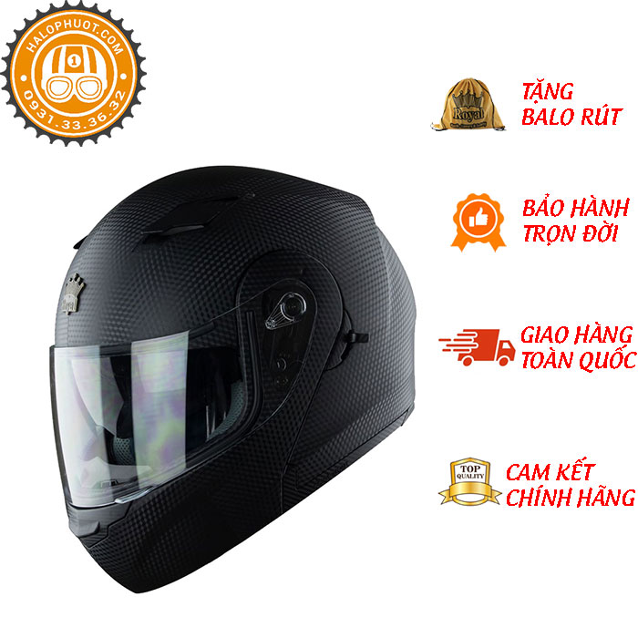 Mũ Bảo Hiểm Fullface Lật Cằm 2 Kính Royal M179 - Vân Carbon