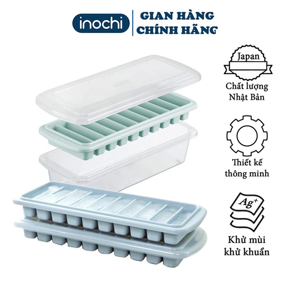 Khay đá - vỉ làm đá tủ lạnh khay 10 thanh có nắp đậy bằng nhựa nguyên sinh karu inochi Nhật Bản Chính hãng INOCHI