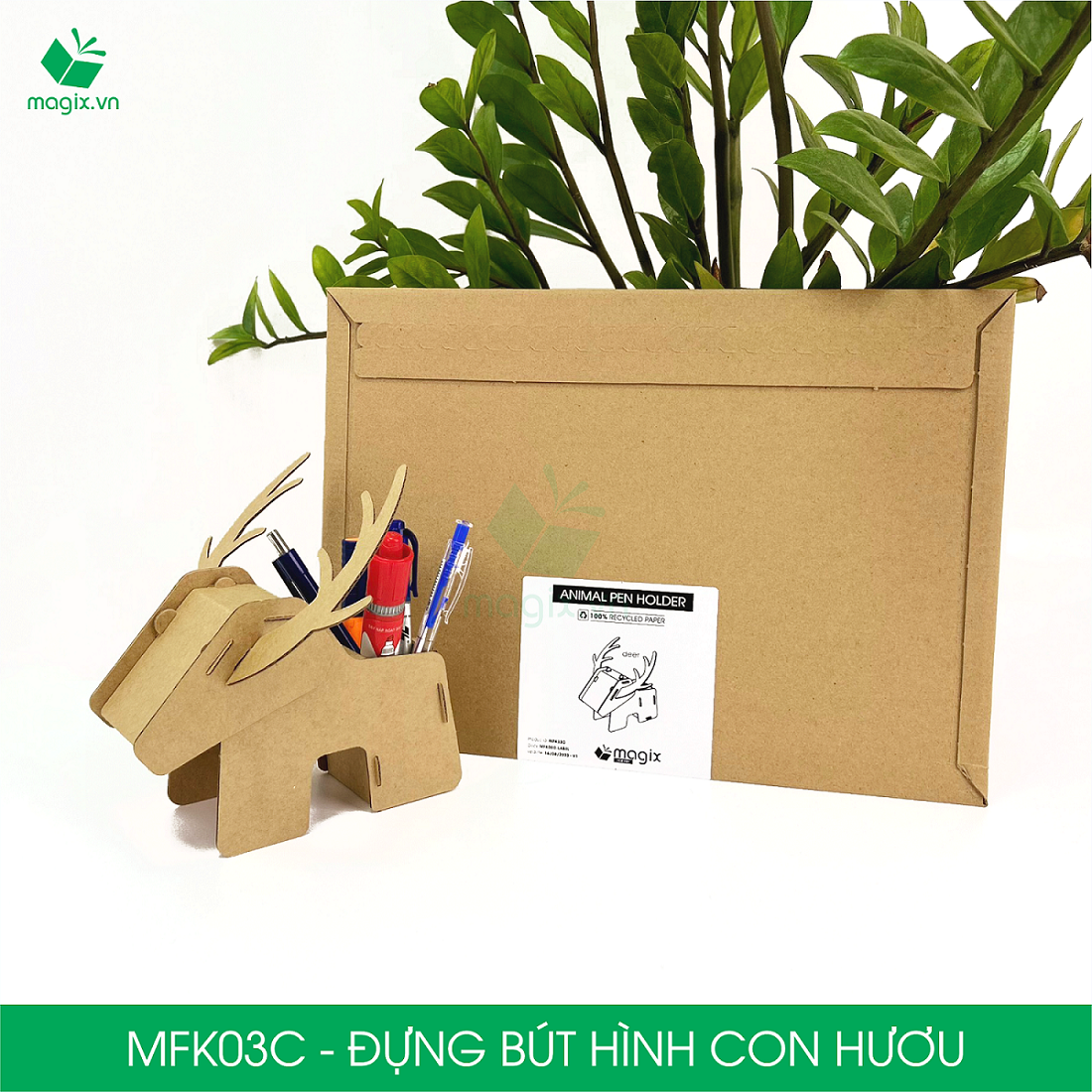 MFK03C - Đựng bút lắp ráp hình con hươu, đồ đựng bút hình thú bằng giấy carton siêu cứng