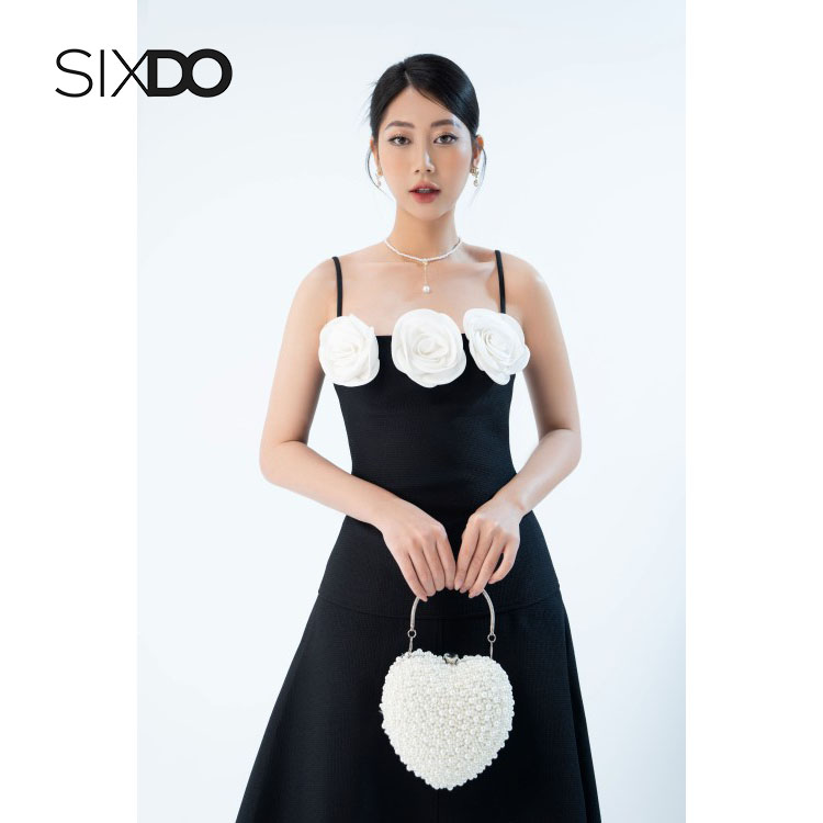 Đầm hai dây hoa ngực thanh lịch sang trọng SIXDO