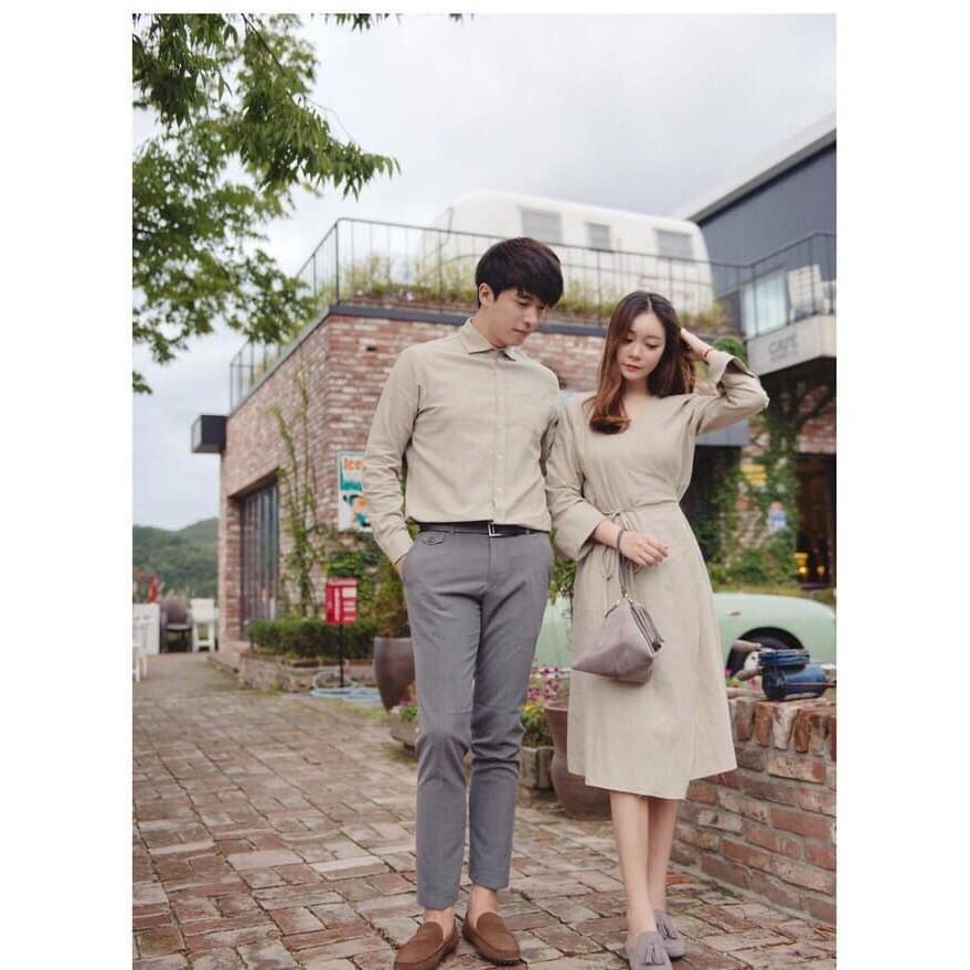 Áo đôi nam nữ FREESHIP Set áo váy sơ mi tay dài cặp Hàn Quốc couple AV79