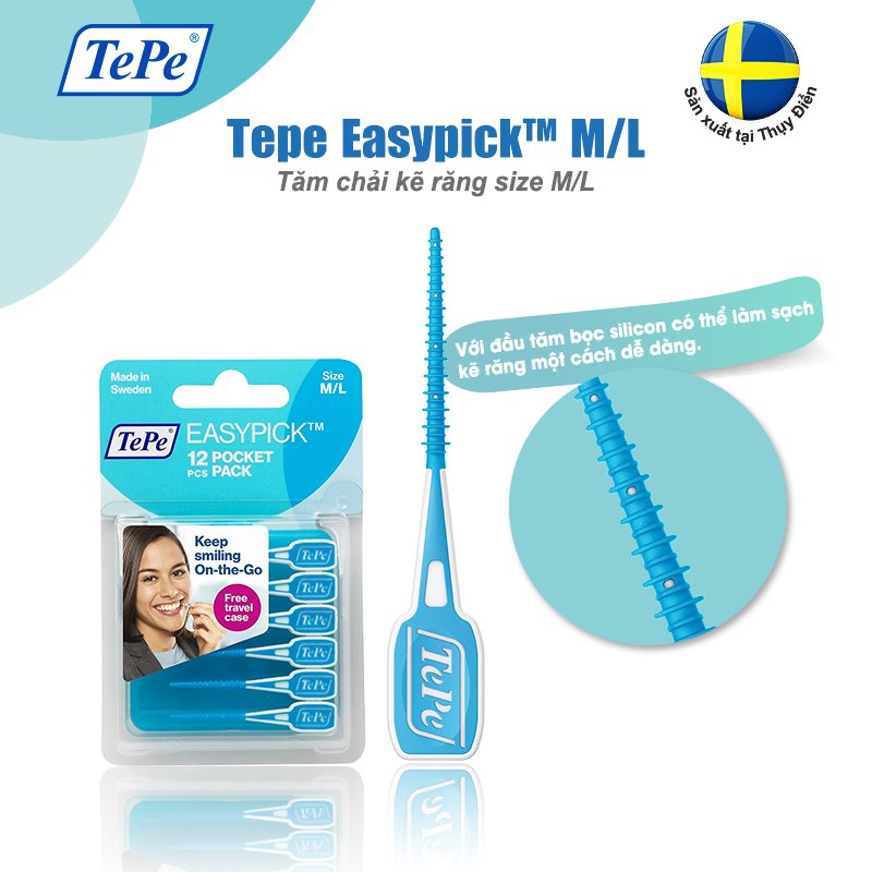 Tăm chải kẽ răng Tepe EasyPick xanh da trời M-L (12 cây)