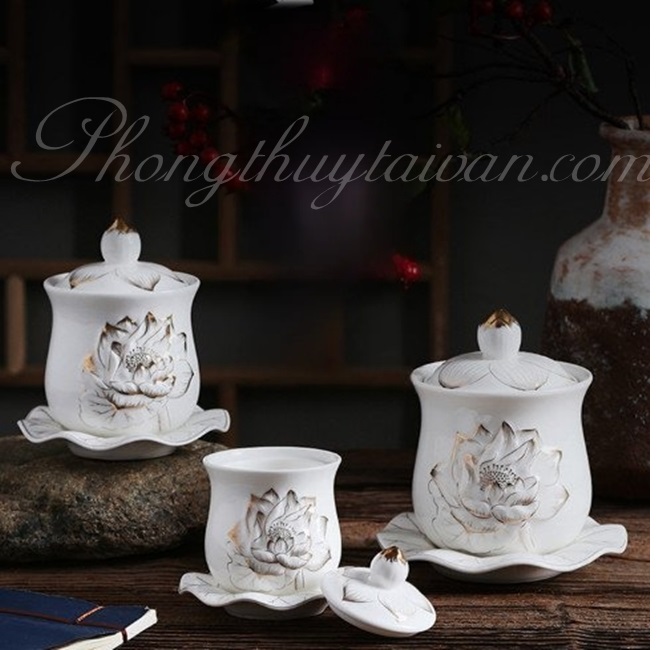 Ly chum nước bàn thờ Phật 8cm cao cấp HOA SEN