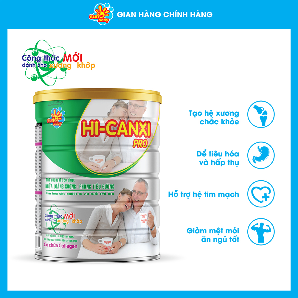 Combo 2 lon sữa Hi-canxi Pro ngăn ngừa loãng xương, phòng tiểu đường 900g Sunbaby
