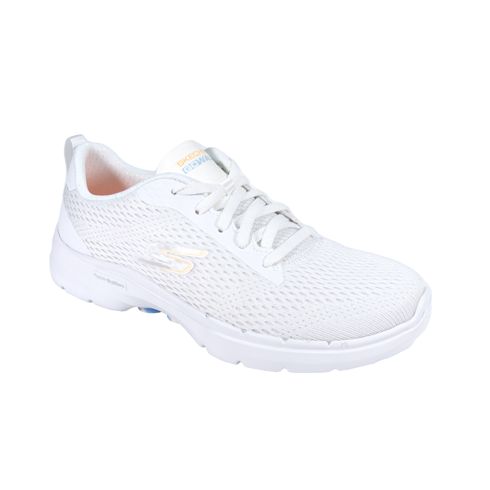 Skechers Nữ Giày Thể Thao Đi Bộ Giặt Máy Được, Tập Gym, Đi Học, Đi Làm, Thường Ngày GOwalk 6 High Energy Walking Air-Cooled Goga Mat Dual-Density, Hyper Pillar Technology, Machine Washable, Ortholite, Ultra Go, Vegan - 124619-WLB