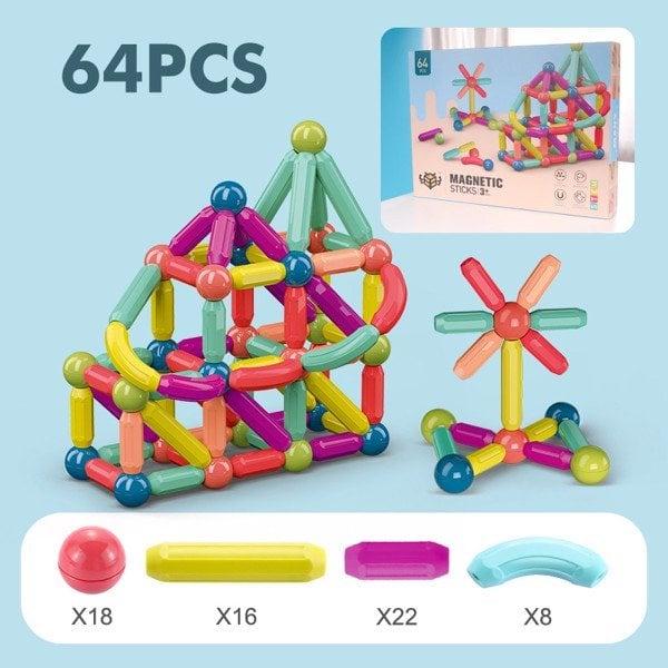 Đồ chơi nam châm 64 chi tiết loại 1 làm từ nhựa ABS, phát triển tư duy toán học cho bé A18