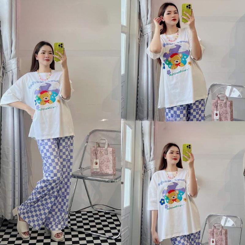 Đồ bộ nữ quần ống suông nữ cạp cao bigsize ESHOP quần thun gân len tăm cotton form rộng tay lửng co giãn đẹp DB36