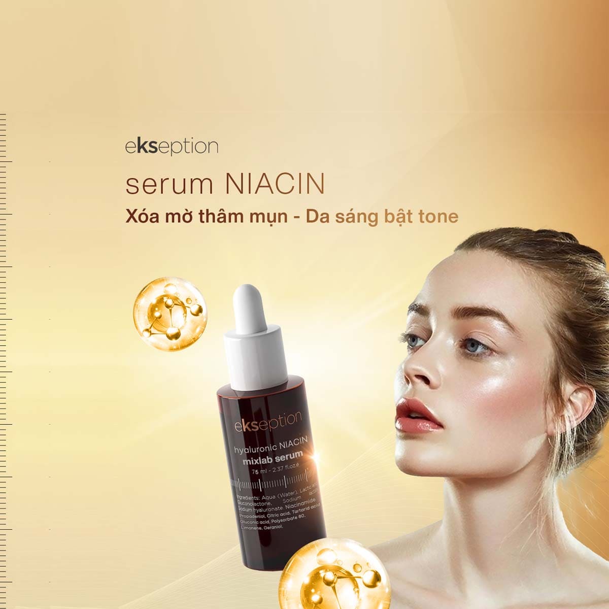 Serum dưỡng ẩm sáng da giảm mụn Eksep tion Hyalu ronic Nia cin 75ml chứa 5% Nia cina mide