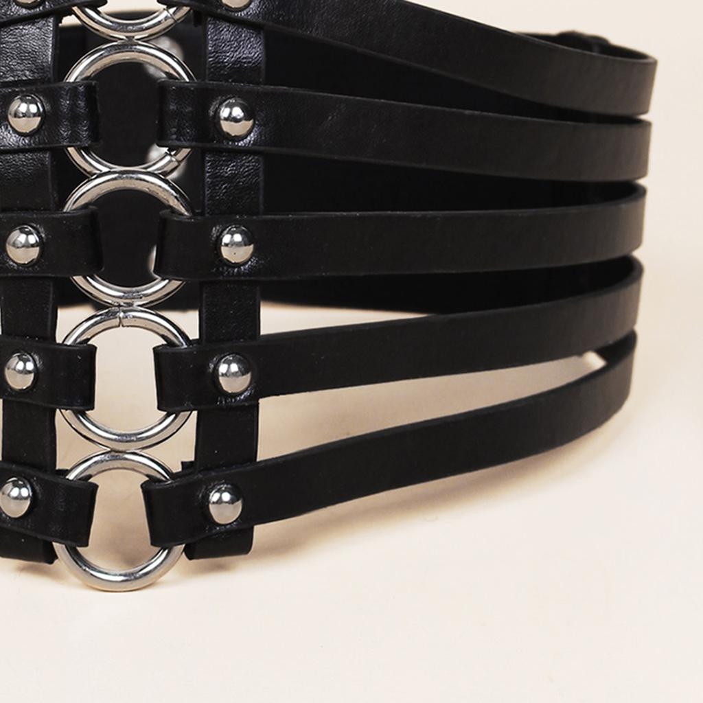 Ladies Gothic Punk Wide Belt Hip Belt Waist Belt Waist Corset Rivet Belt Black Made of PU