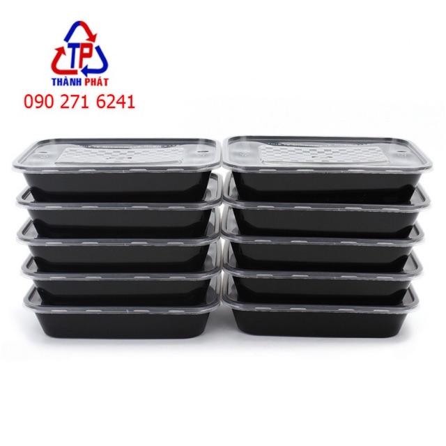 50 hộp chữ nhật đựng thức ăn - hộp đựng thức ăn màu đen - 50 bộ