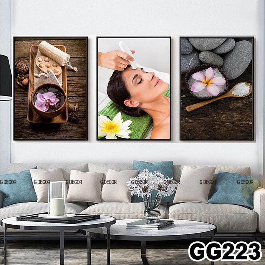 Tranh treo tường canvas khung gỗ 3 bức phong cách hiện đại Bắc Âu trang trí spa phòng khách phòng ngủ phòng ăn 220