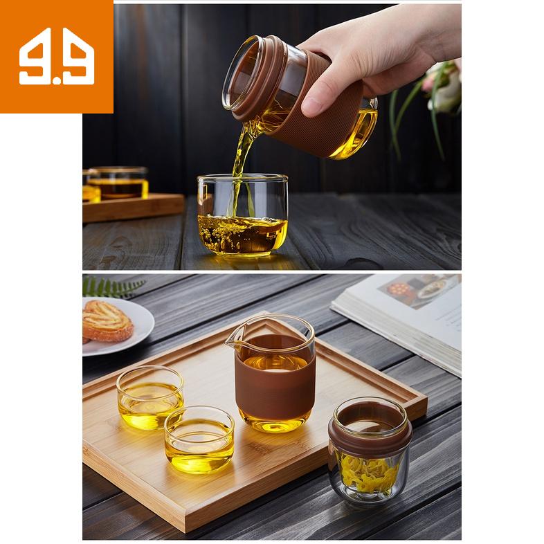Bộ ấm trà du lịch một ấm và hai cốc chiếc cốc thủy tinh chịu nhiệt cầm tay đơn giản Meisini-M-KKB-225