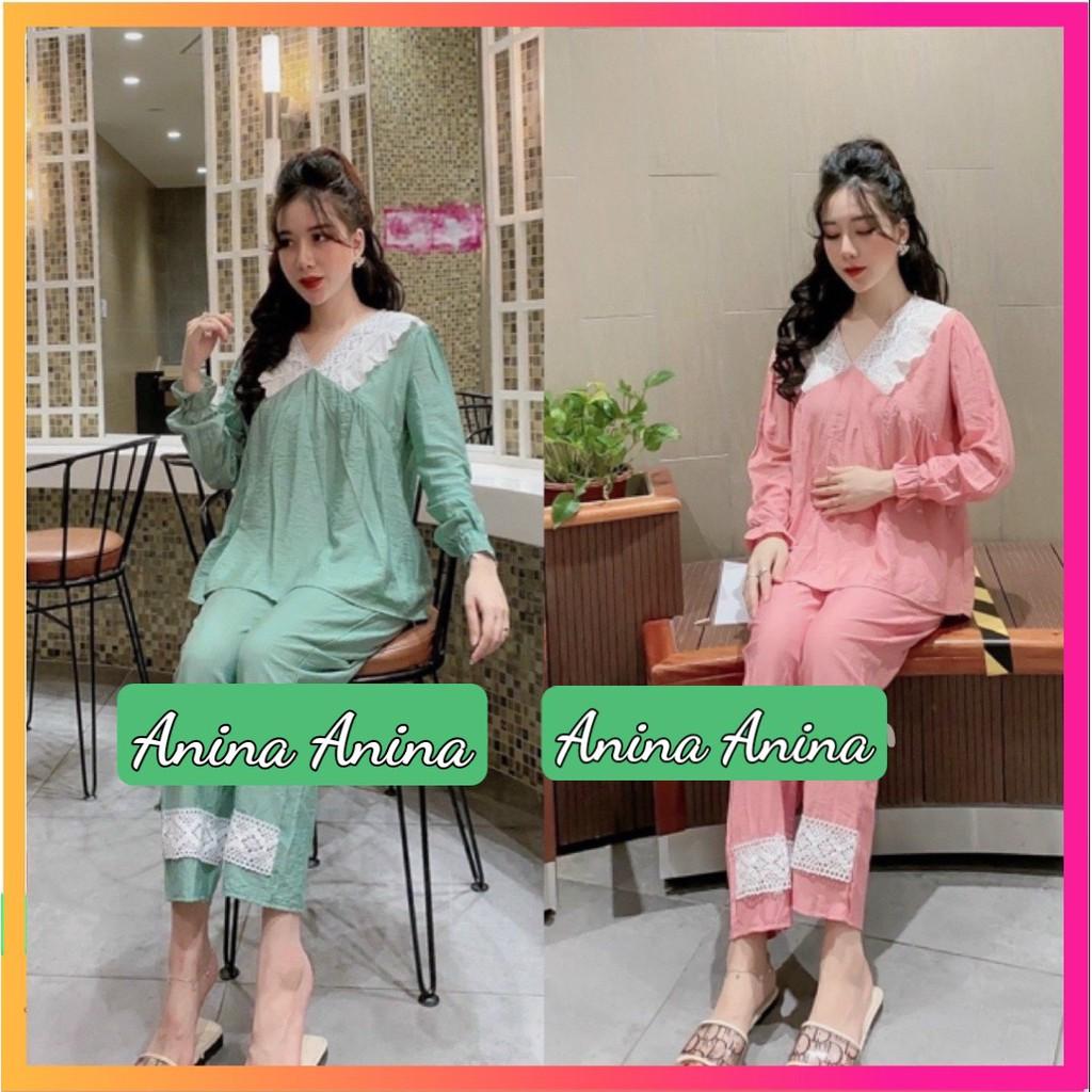 Bộ bầu dài tay thu đông thiết kế cổ ren tiểu thư siêu xinh mặc bầu và sau sinh BD906