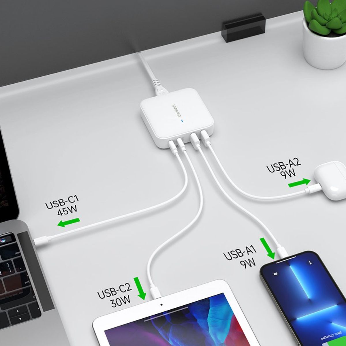 Bộ sạc Choetech PD8008 siêu nhanh GAN PD 100W (2* PD+ 2* USB A) - hàng chính hãng