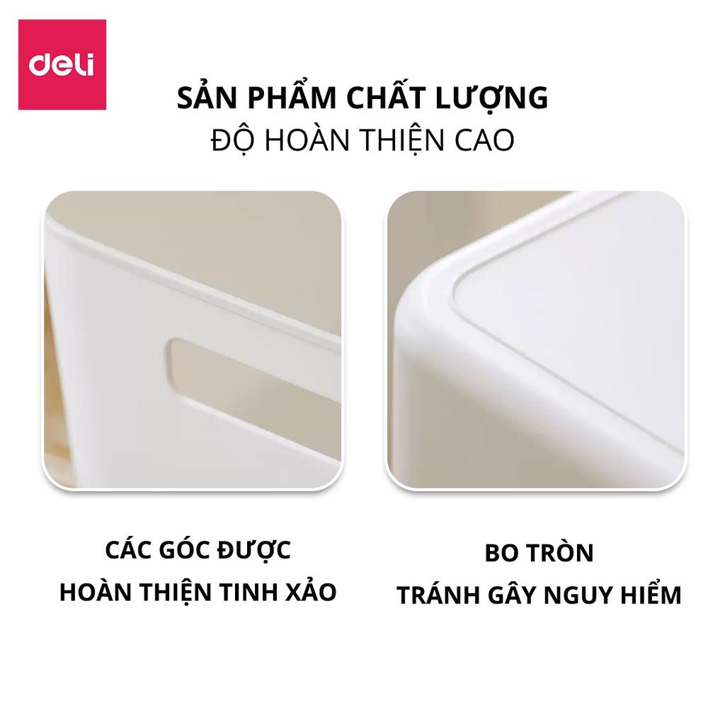 Hộp nhựa đựng đồ đa năng có nắp đậy cao cấp Deli - Đựng sách vở đồ cá nhân mỹ phẩm quần áo  - Nhiều size, kích cỡ lớn nhỏ , có tay cầm, phong cách Nhật Bản đơn giản, tiện dụng, vật liệu an toàn