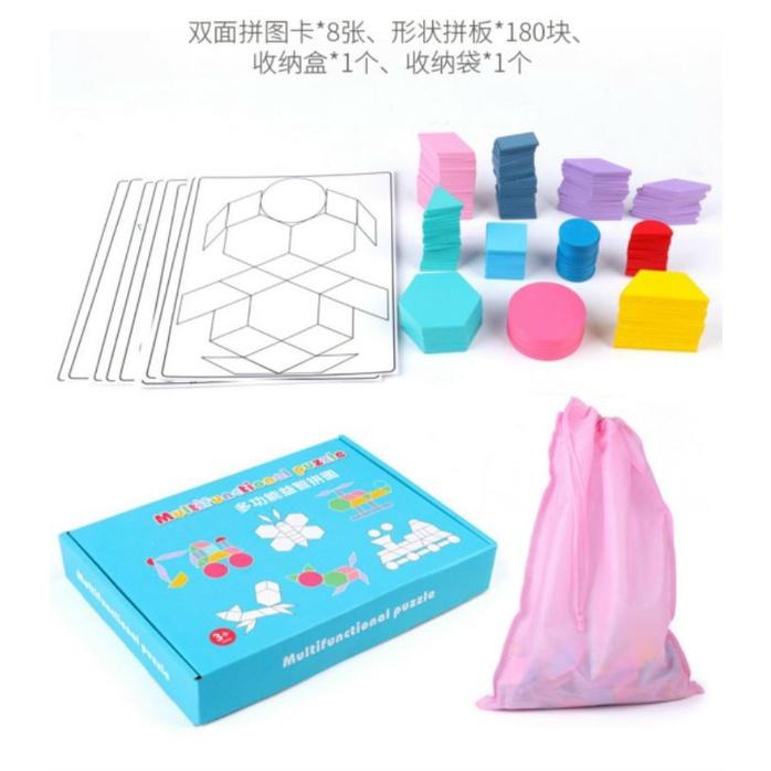 BỘ GHÉP HÌNH KHỐI SÁNG TẠO MONTESSORI FUN BOARD 180 MIẾNG GHÉP- Thẻ cán bóng kích thước to