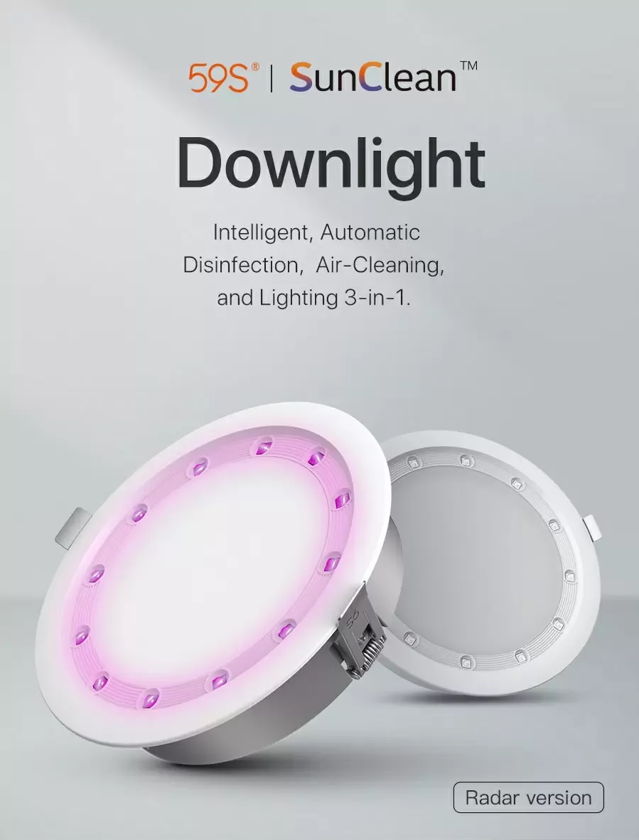 Đèn Led tích hợp UVC khử khuẩn tự động- Đèn downligt âm trần 3 chế độ - Hãng 59S - Hàng chính hãng