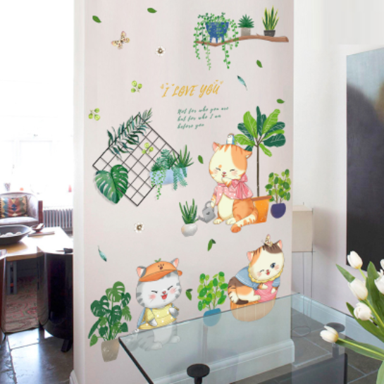 Decal trang trí tường - 3 Chú mèo thời trang