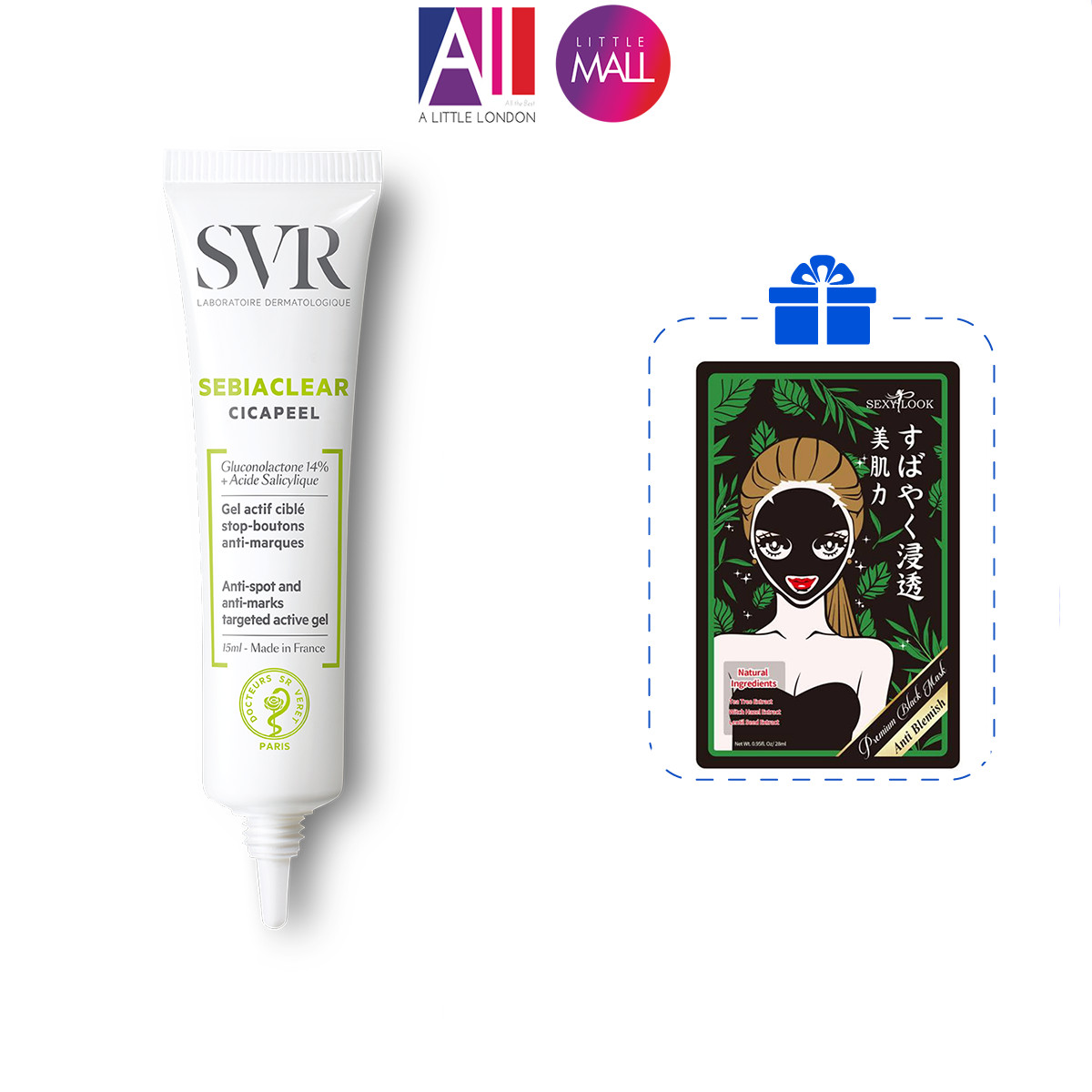 Gel giảm mụn cho da dễ bị mụn SVR sebiaclear cicapeel 15ml TẶNG mặt nạ Sexylook