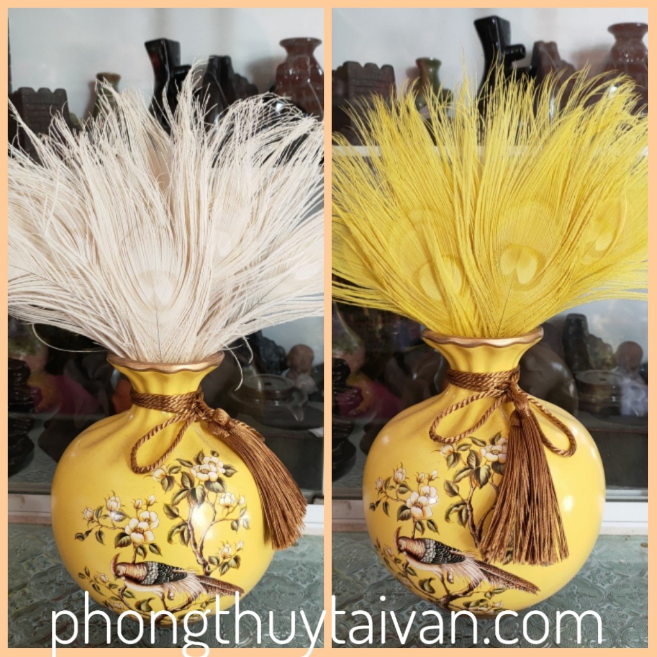 Lông Công Màu TRẮNG,VÀNG, XANH trang trí 25cm 30cm-lông Khổng tước chiêu tài,trang trí