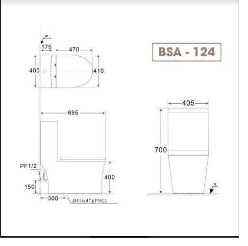 Bồn cầu một khối nắp đóng êm BSA-124