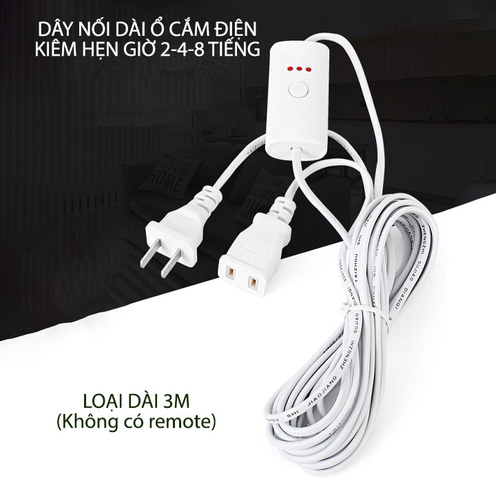 Dây nối dài ổ cắm điện kiêm hẹn giờ tự tắt 2-4-8 giờ, dài 3.0m, loại có hoặc không có remote tùy chọn