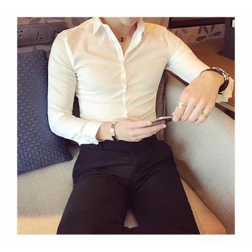 Áo sơ mi trắng nam vải lụa trơn kate không nhăn không sù không bay màu BAKARA SHOP