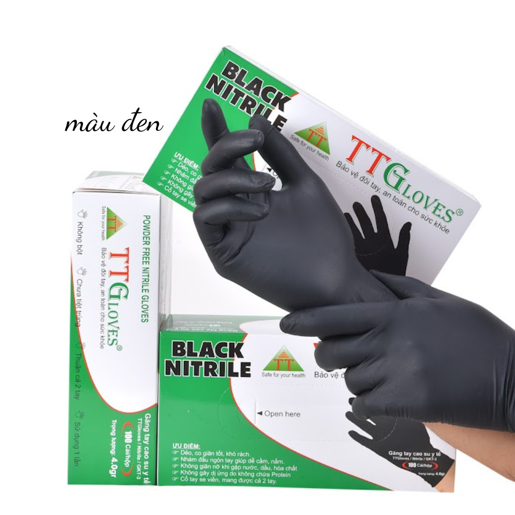 GĂNG TAY Y TẾ CAO CẤP NITRILE MÀU ĐEN TTGLOVES HỘP 100 CHIẾC (SIZE M)