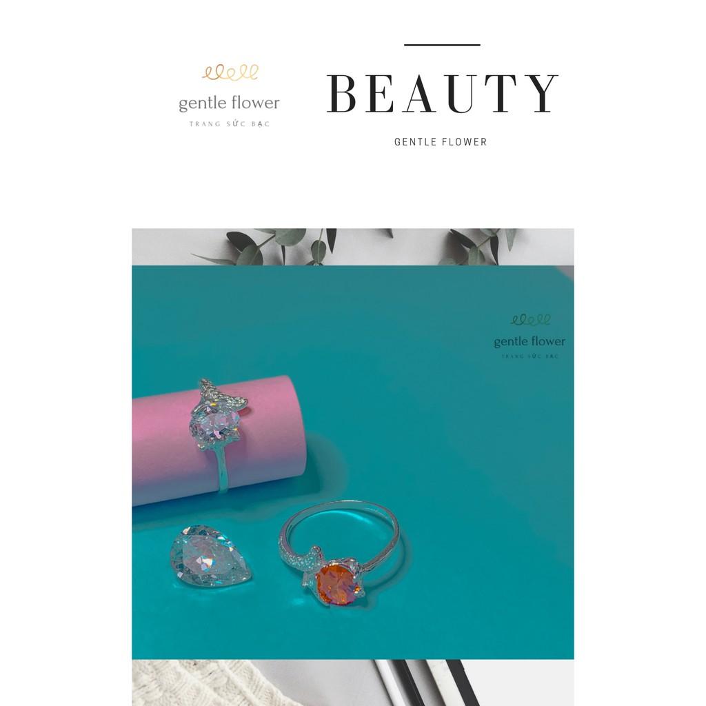 Nhẫn bạc ta nữ thiết kế đơn giả đính đá hồ ly Gentle Flower