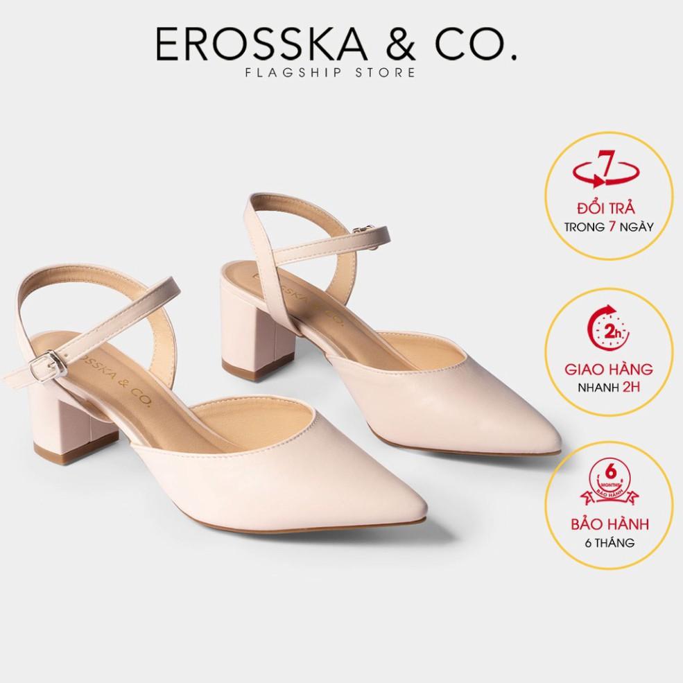 Giày cao gót Erosska thời trang mũi nhọn phối dây hở gót cao 5cm màu nude _ EK001