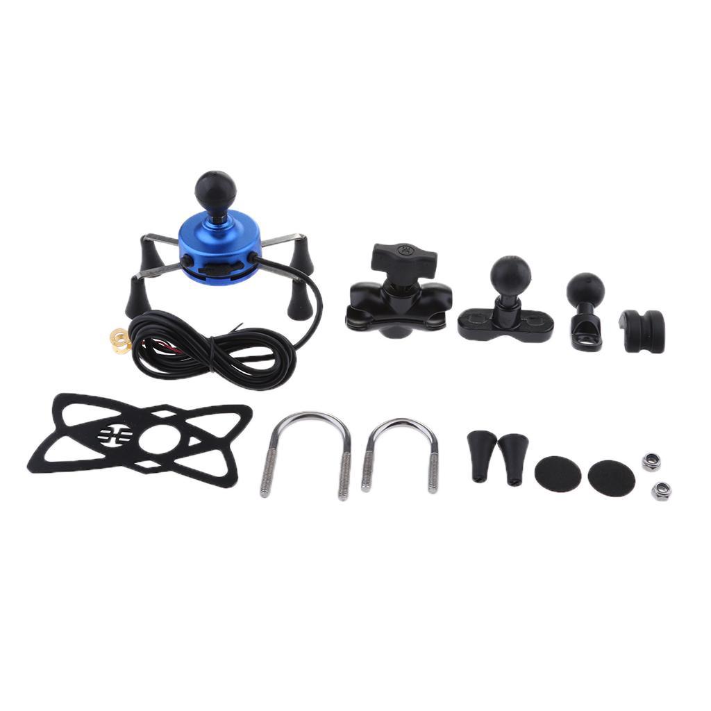 Motorcycle Cell Phone Handlebar Mount Holder USB Charger 4.7-6 Inch