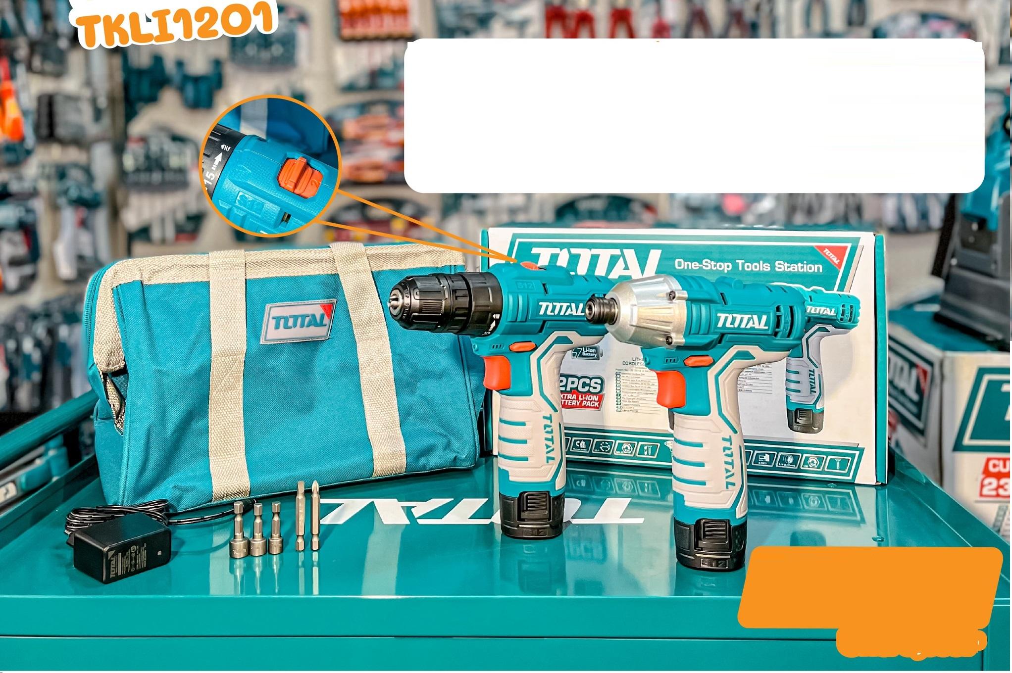 BỘ COMBO MÁY SIẾT VÍT VÀ MÁY KHOAN DÙNG PIN 12V TOTAL TKLI1201 - HÀNG CHÍNH HÃNG