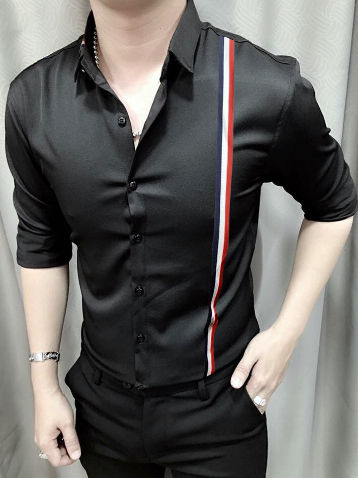 Áo Sơmi Lụa Nam Họa Tiết Sọc Thời Trang - TC03529