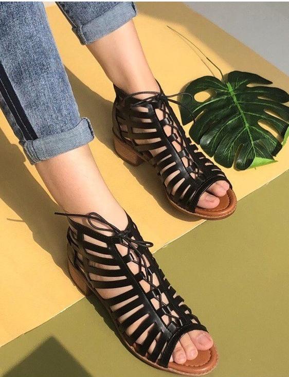 Giày sandal chiến binh da cắt đế thấp S370