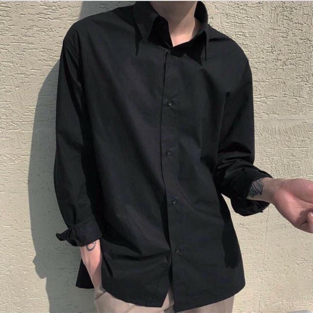 Áo SOMI Đen TRƠN DÀI TAY BASIC Nam Nữ Unisex