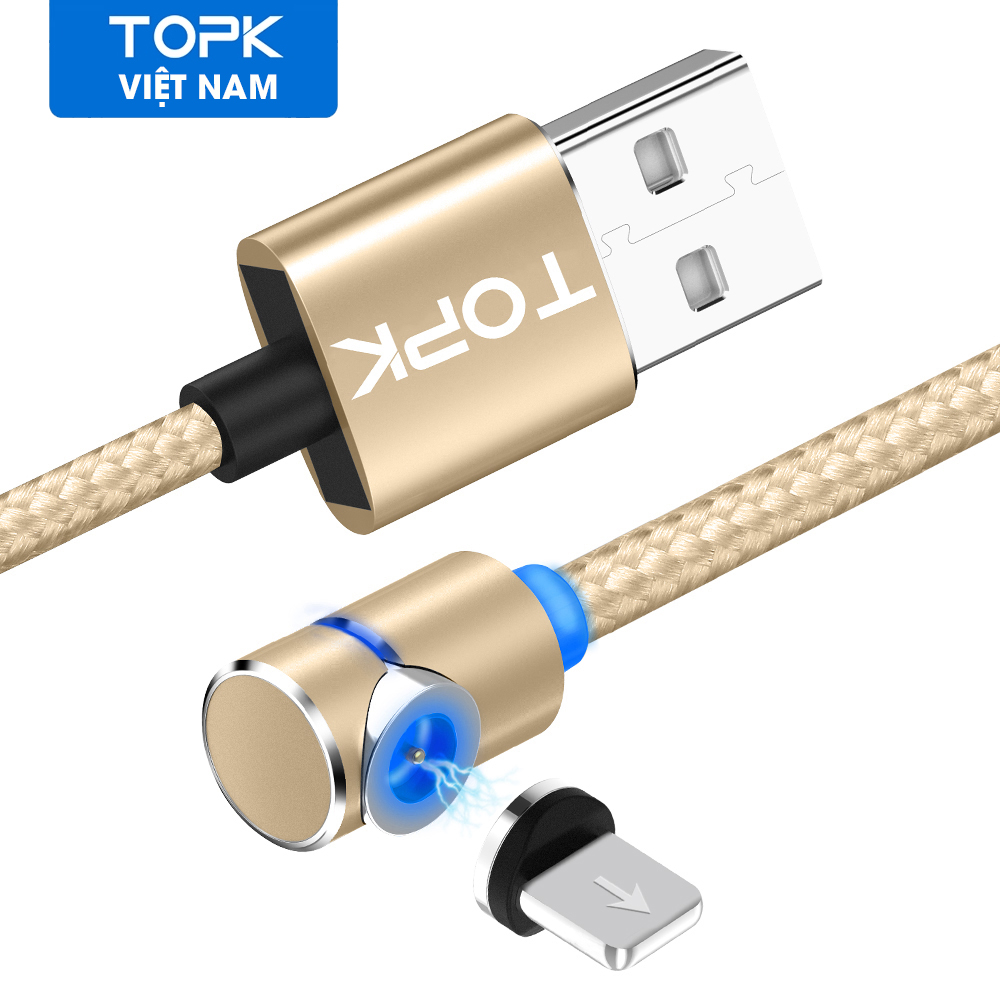 [HÀNG CHÍNH HÃNG] Cáp Sạc Từ TOPK AM30 USB- IPHONE LED Góc Phải 90 Độ Dành Cho IP Xs Max XR X 8 7 6 Plus - Phân phối bởi TOPK VIỆT NAM