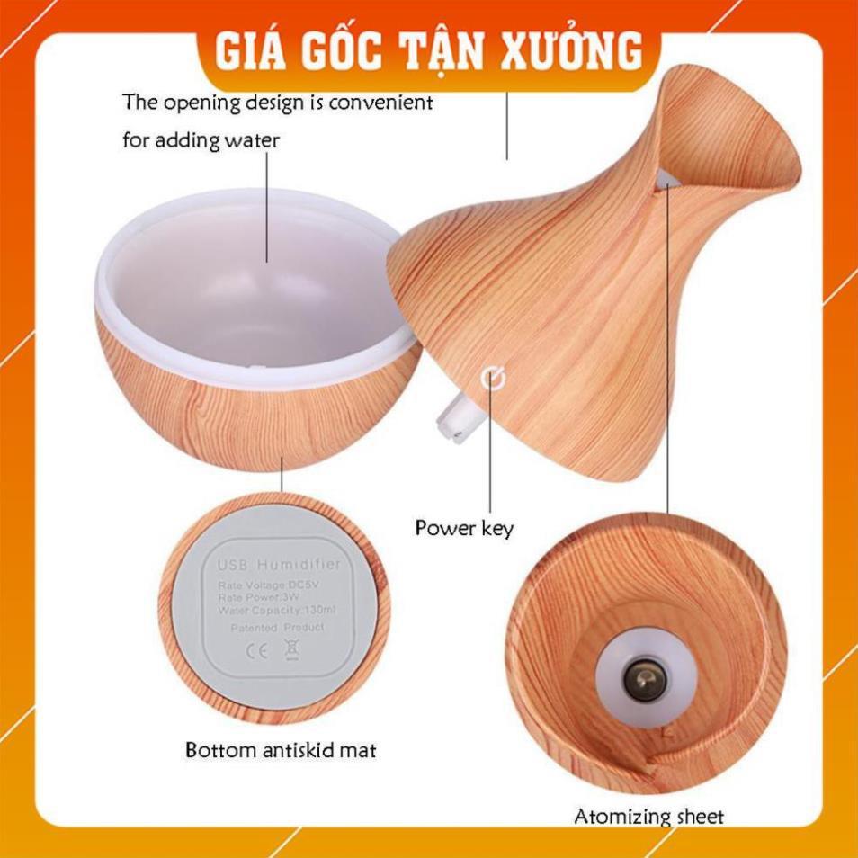 Máy xông tinh dầu cổ cao thiết kế vân gỗ có đèn kiểu dáng lọ hoa (loại 1)